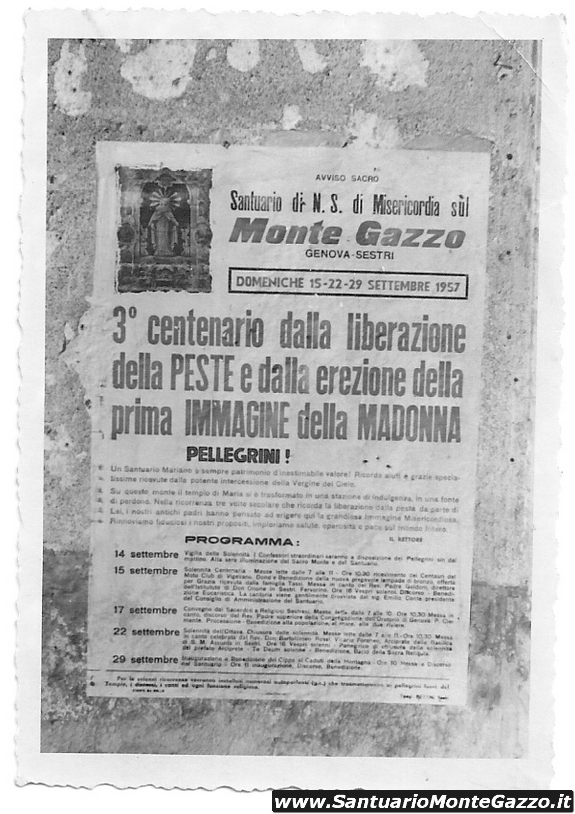 Santuario Monte Gazzo Terzo centenario liberazione dalla peste